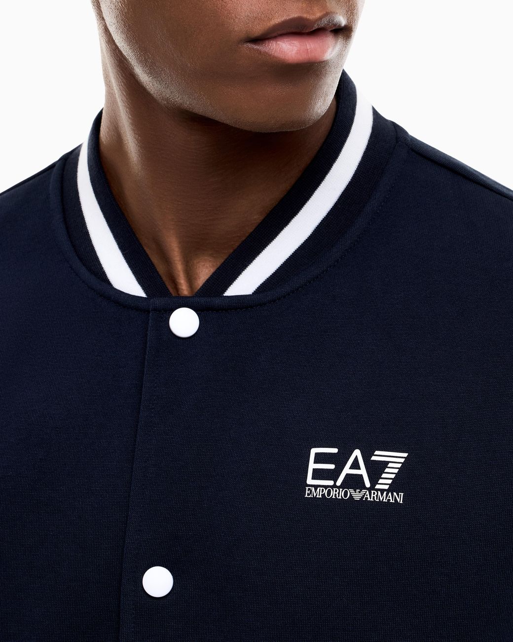 EA7 Blue Sweatshirt Core Identity With Button-Up Baseball Collar for men