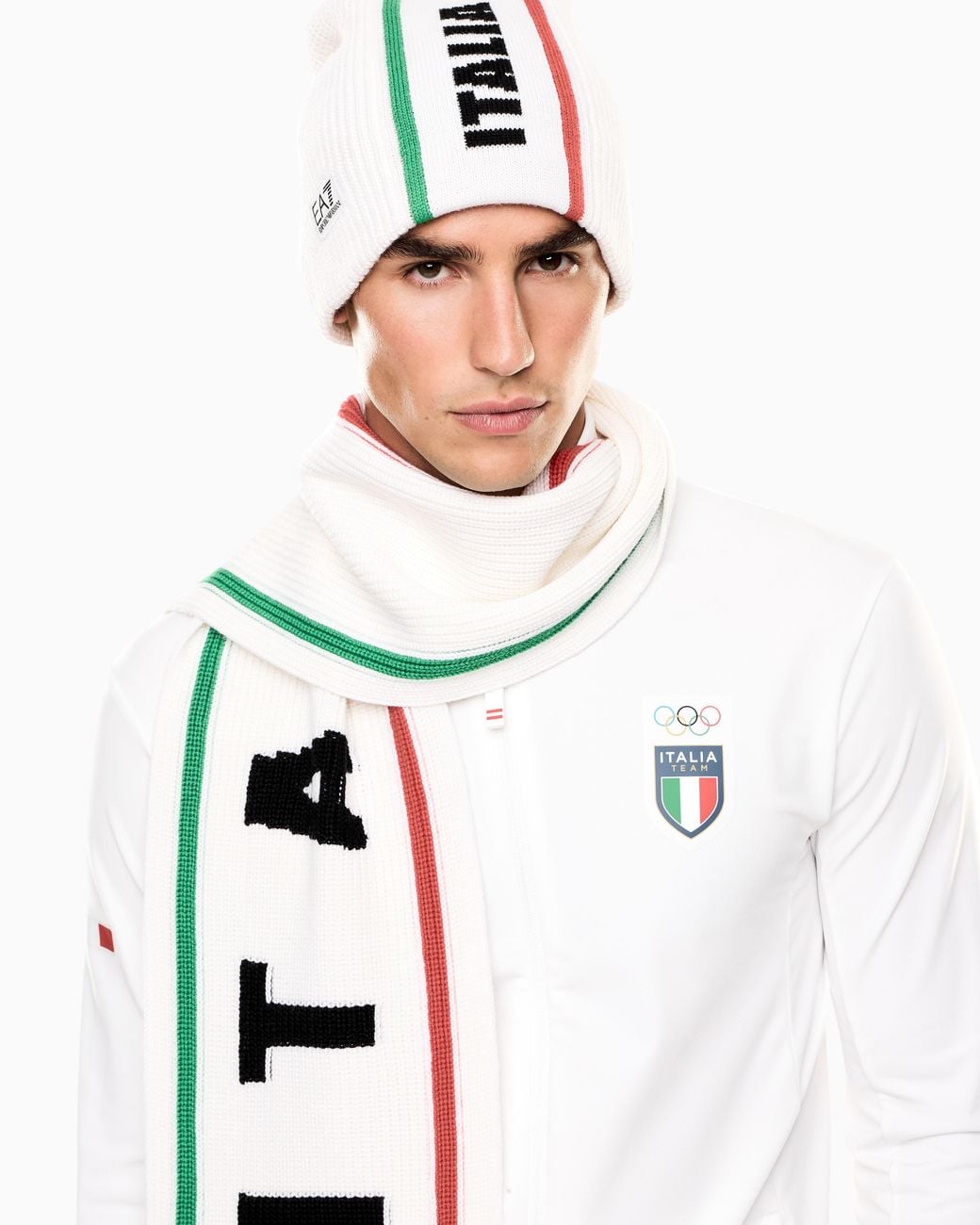 EA7 White Wool-Blend Beanie With Pom-Pom