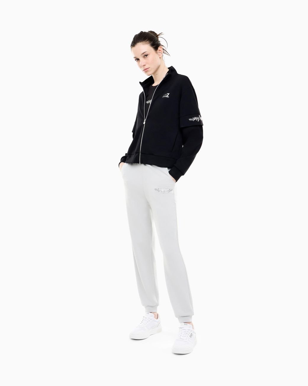 EA7 White Trousers Logo Series Regular Fit Jersey