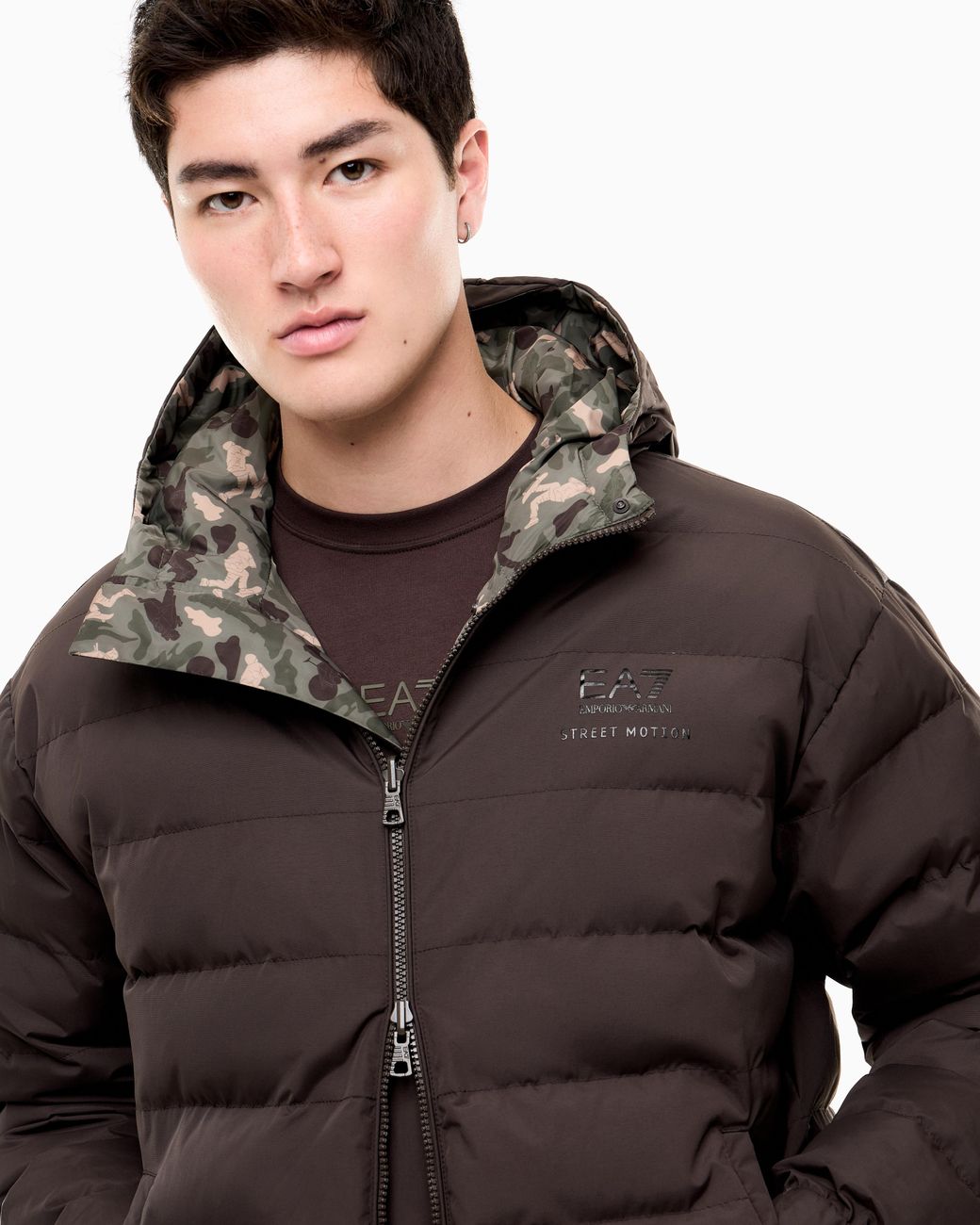 EA7 Brown Oversized Fit Blouson Jacket Graphic Series With Padding for men