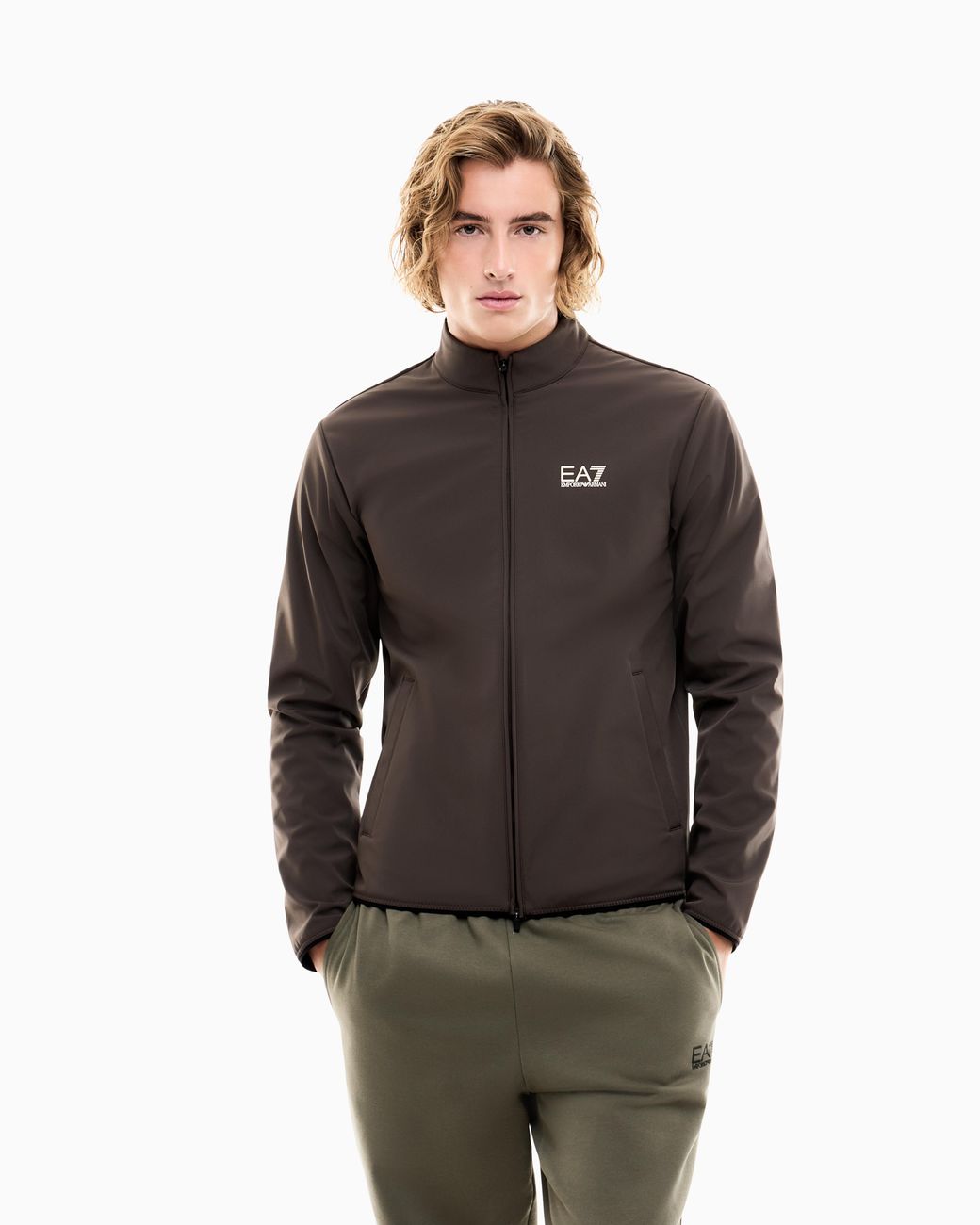 EA7 Brown Sweatshirt Golf Pro Regular Fit Technical With Rib Details for men