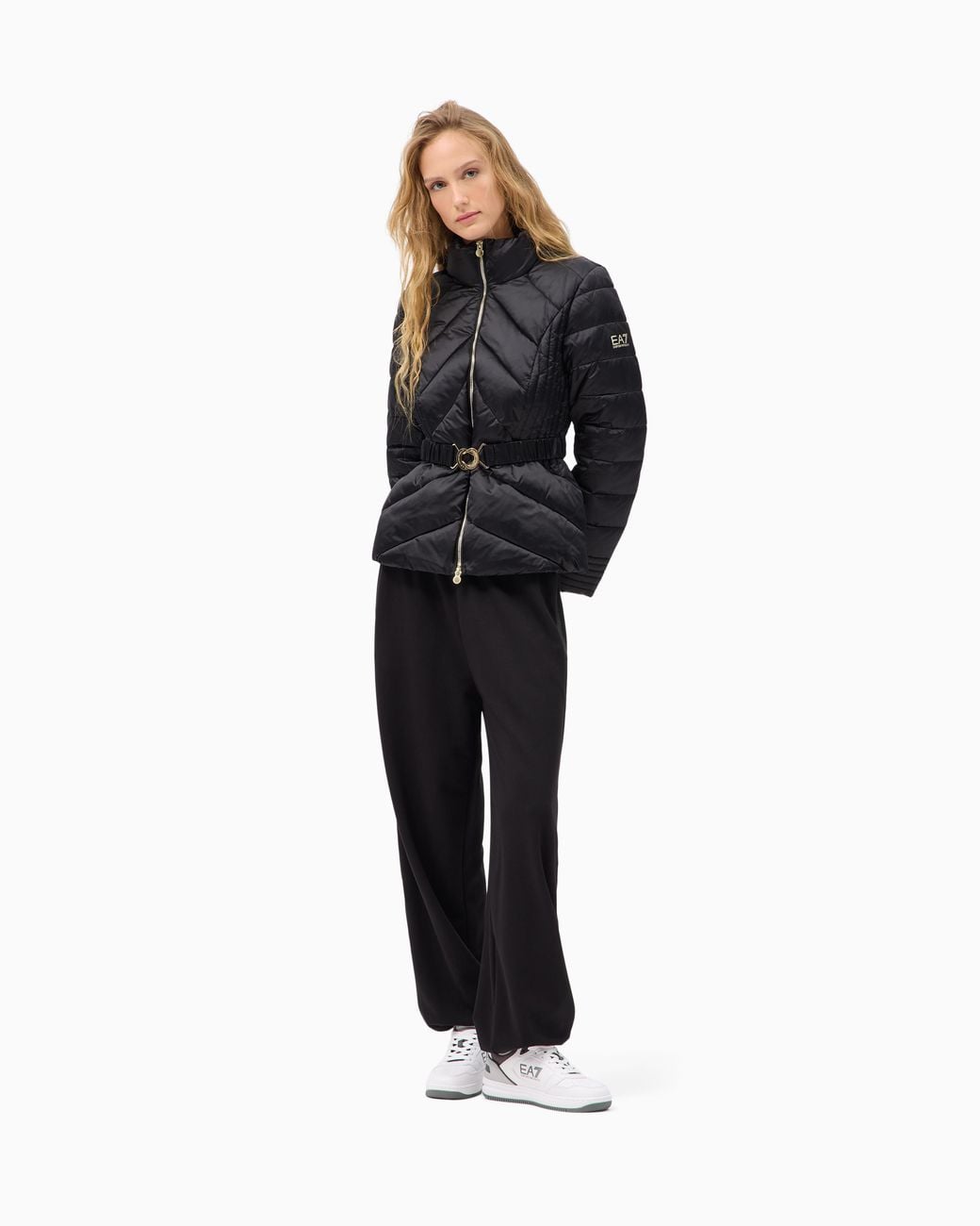 EA7 Blue Regular Fit Padded Bomber Jacket With Hood And Shiny Finish