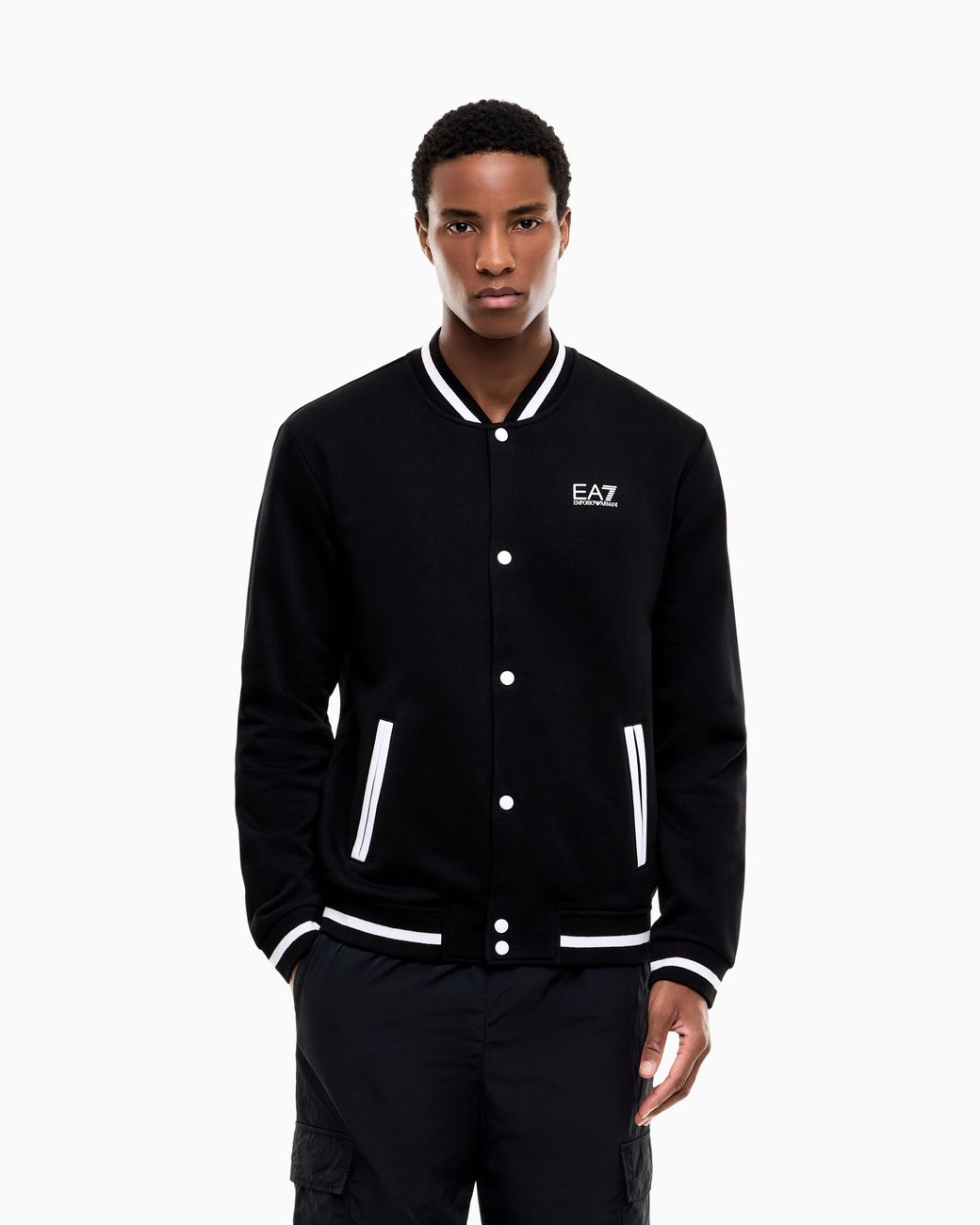 EA7 Blue Sweatshirt Core Identity With Button-Up Baseball Collar for men