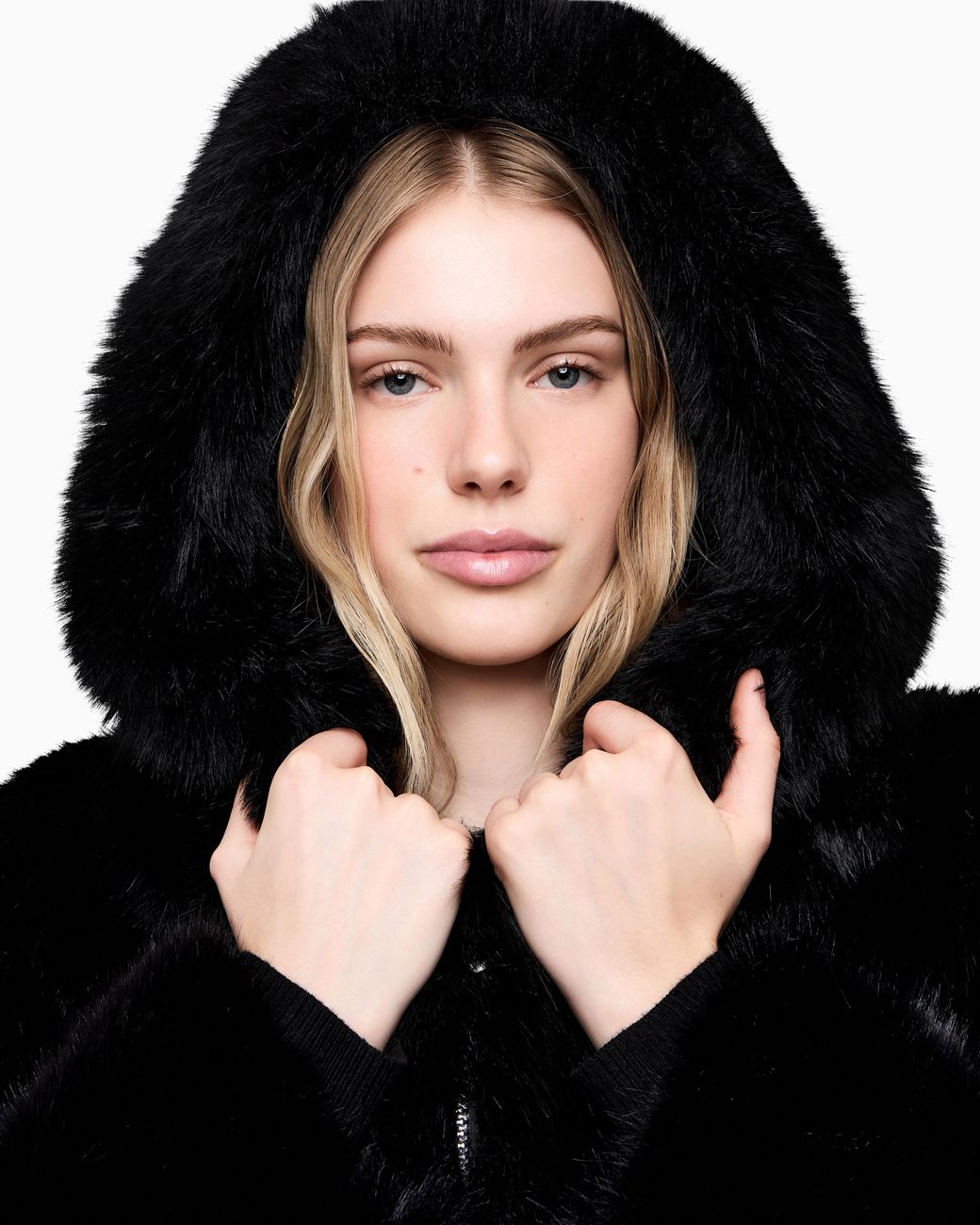 EA7 Black Blouson Jacket Ski Regular Fit With Eco Fur