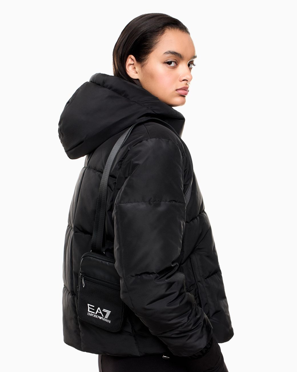 EA7 Black Adjustable Nylon Belt Bag With Front Pocket Logo Series