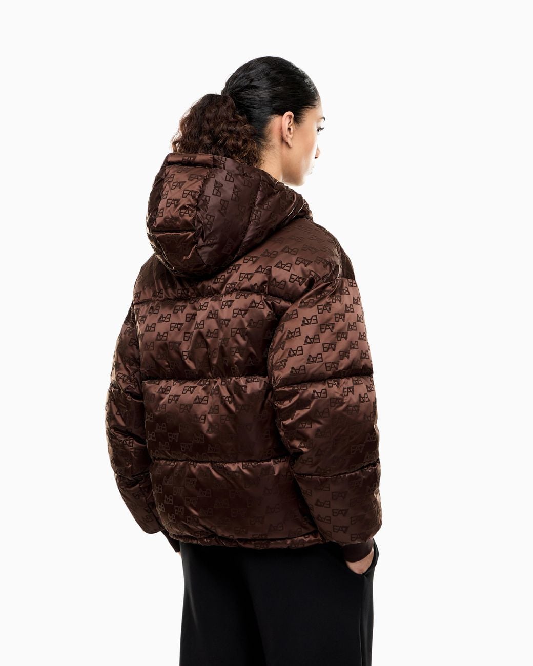 EA7 Brown Bomber Jacket Oversized With Extra Padding And Monogram