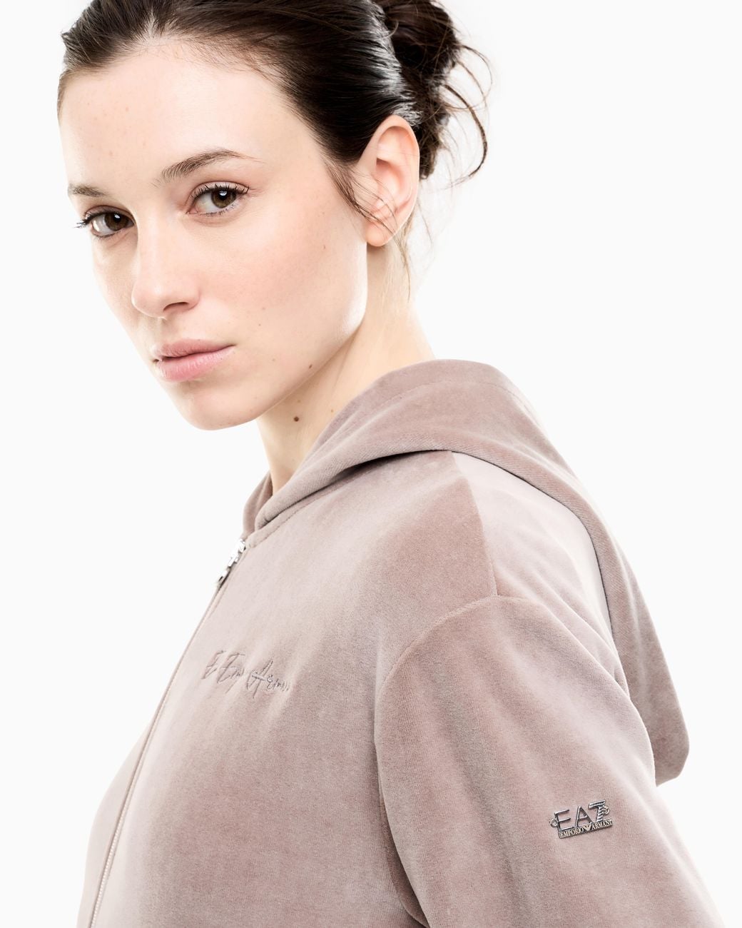 EA7 Gray Regular Fit Full-Zip Hoodie Athletic Velour