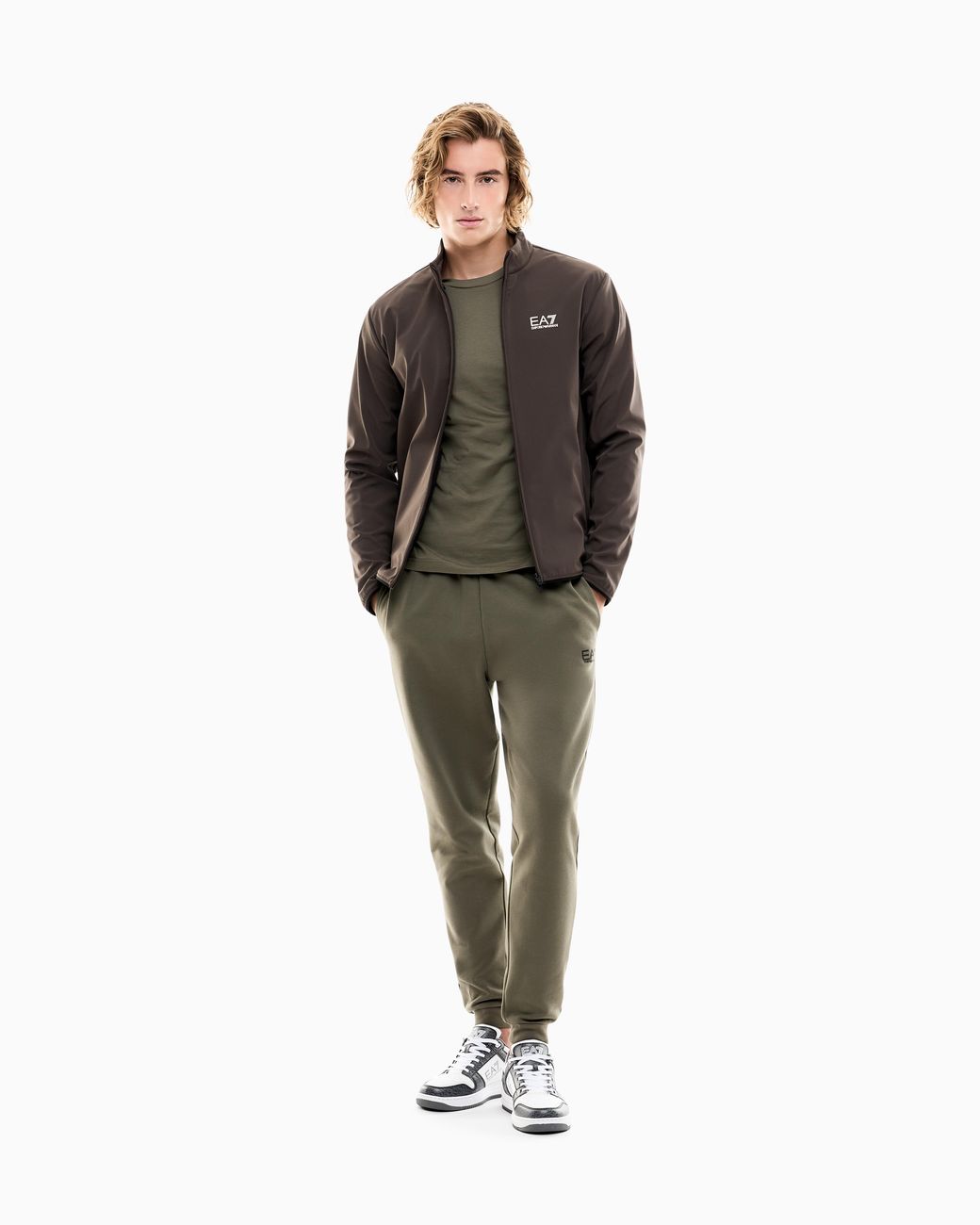 EA7 Brown Sweatshirt Golf Pro Regular Fit Technical With Rib Details for men