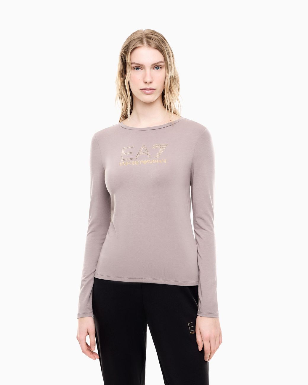 EA7 Gray Stretch T-Shirt With Crew Neck And Long Sleeves Evolution