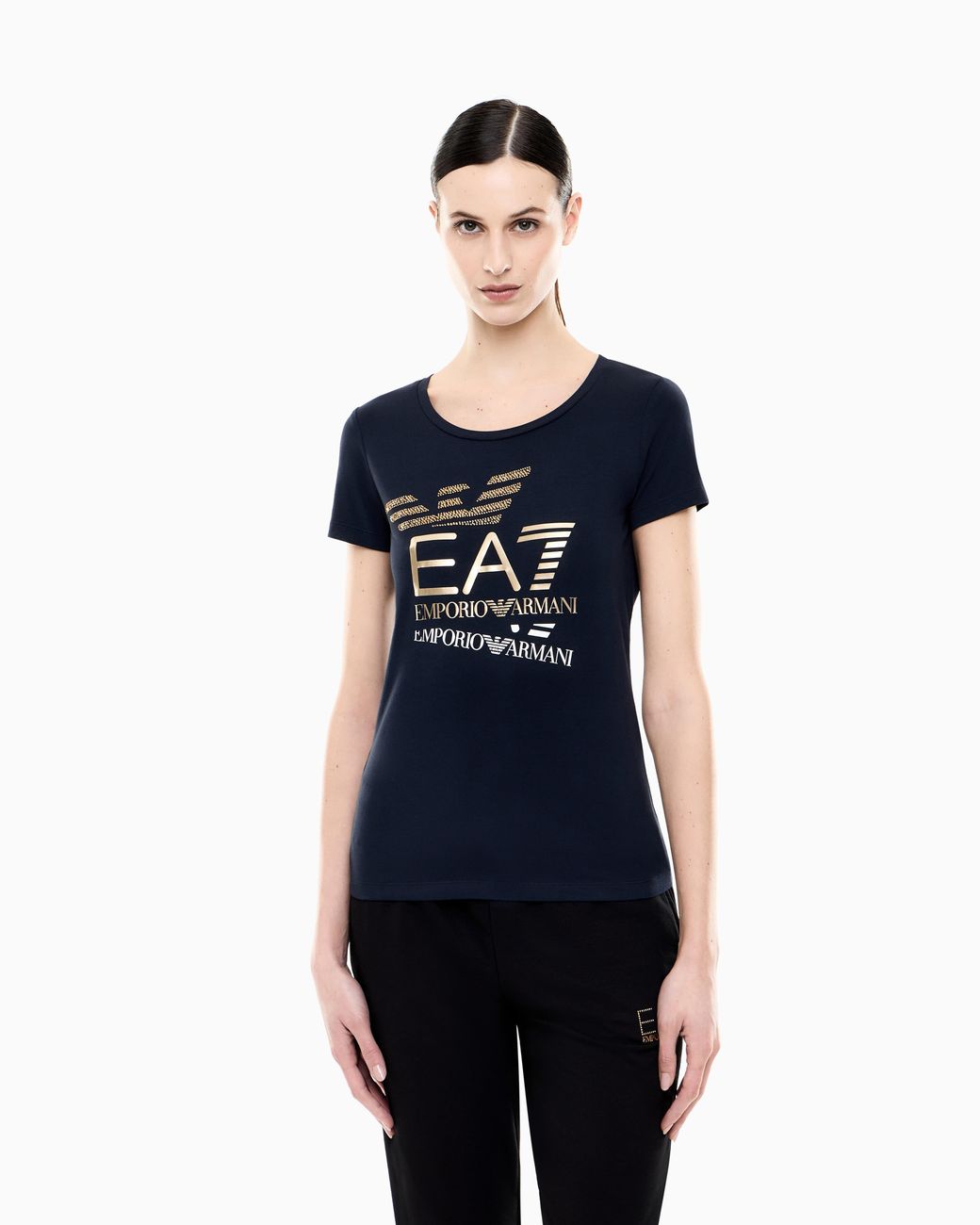 EA7 Blue T-Shirt "Logo Series" Slim Fit Short Sleeve Cotton Jersey