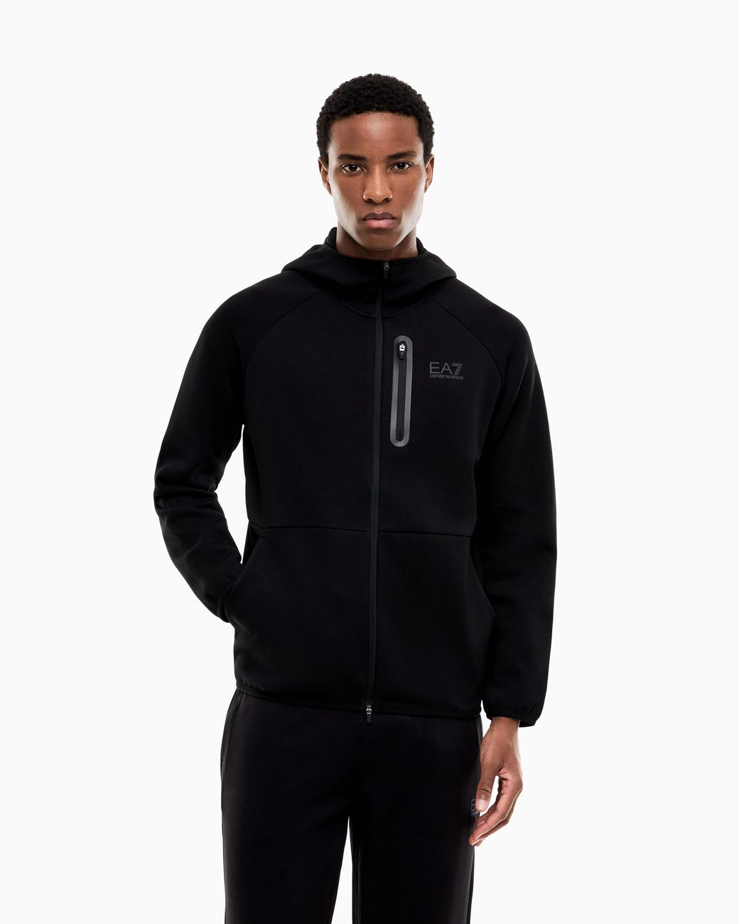 EA7 Blue Zip Hoodie Natural Ventus 7 Regular Fit for men
