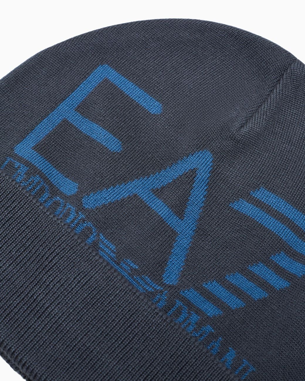 EA7 Blue Cuffed Beanie With Jacquard Logo Mountain Visibility