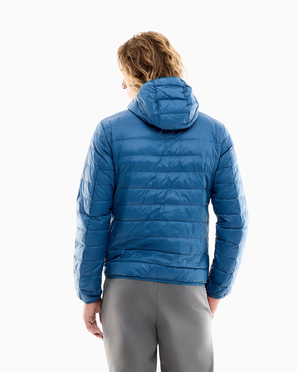 EA7 Blue Insulated Down Jacket With Fixed Hood Core Identity for men