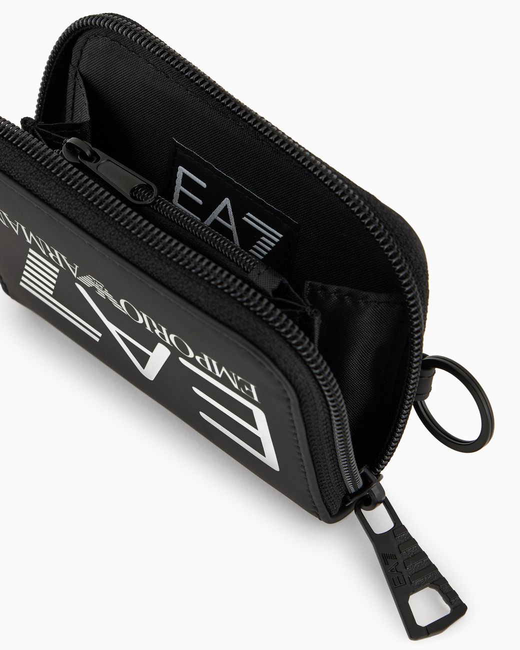 EA7 Black Oversized Wallet With Zip-Around Closure From Logo Series