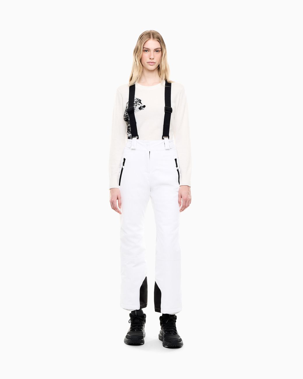 EA7 White Ski W Protectum7 Pant Regular Fit Padded Fabric With Stretch