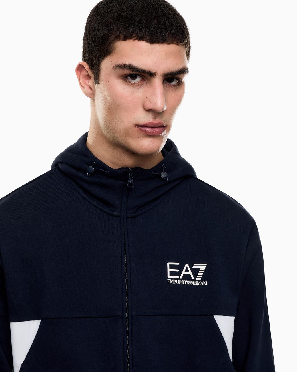EA7 Blue Summer Block Pure Cotton Tracksuit With Hood for men