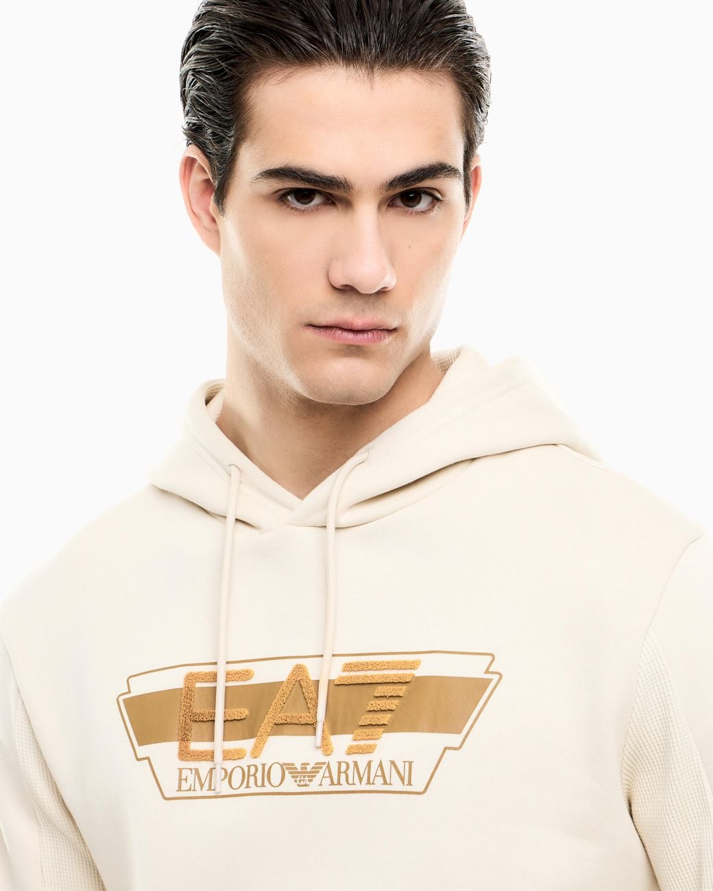 EA7 White Hoodie Visibility Regular Fit Cotton Blend With Logo for men