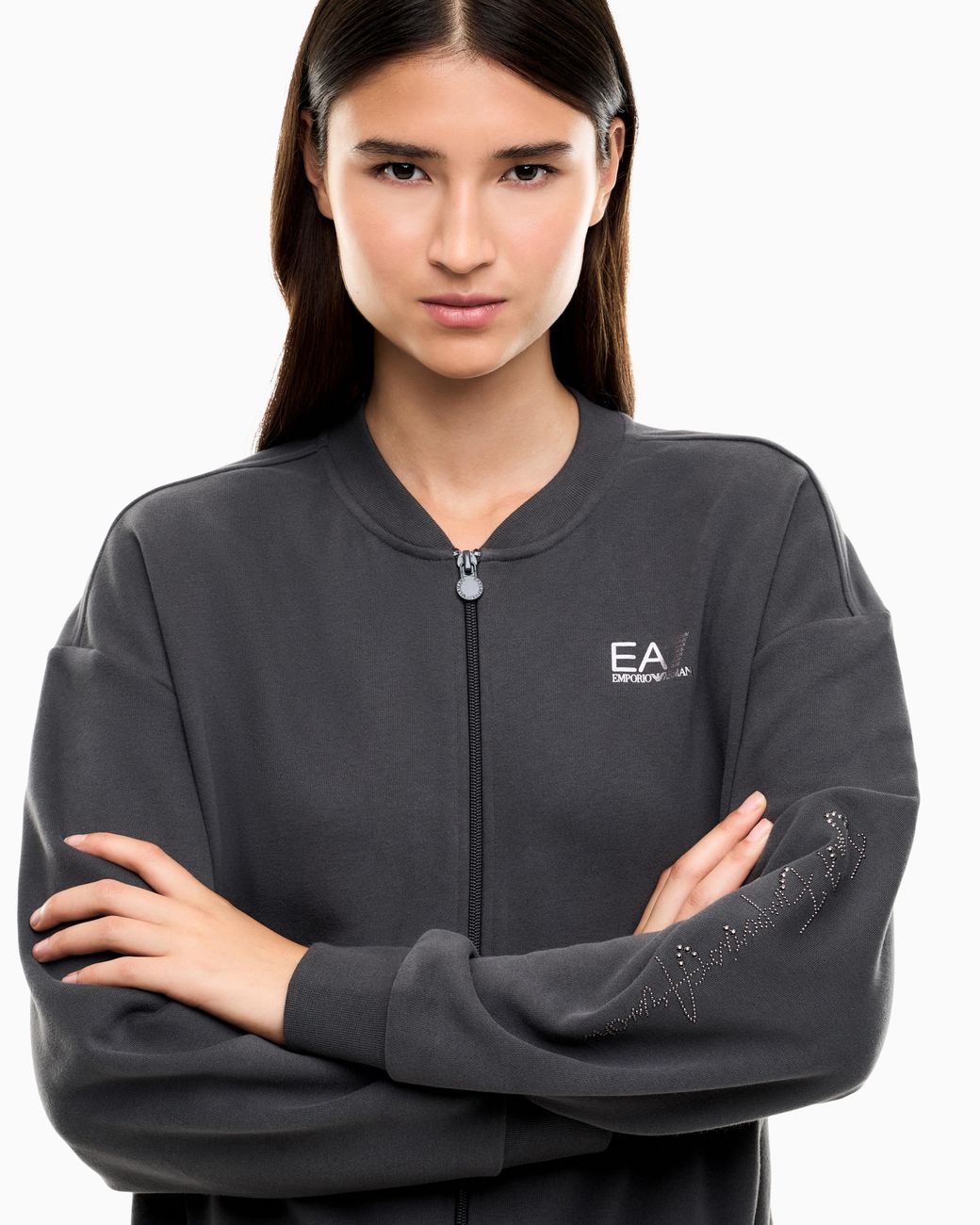 EA7 Gray Sweatshirt Logo Series Regular Fit With Studs