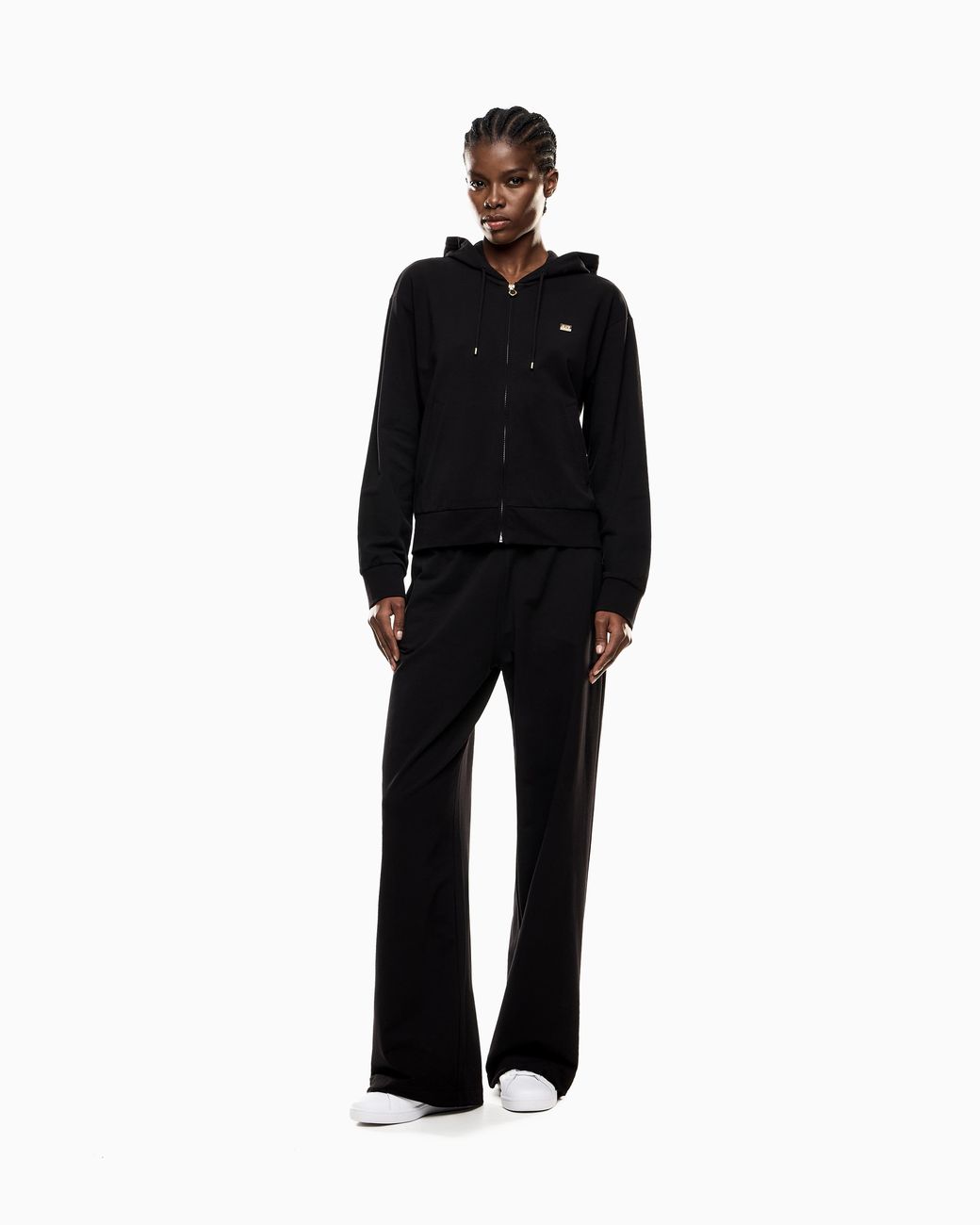 EA7 Black Cotton Stretch Suit With Hood And Wide Pants Core Lady