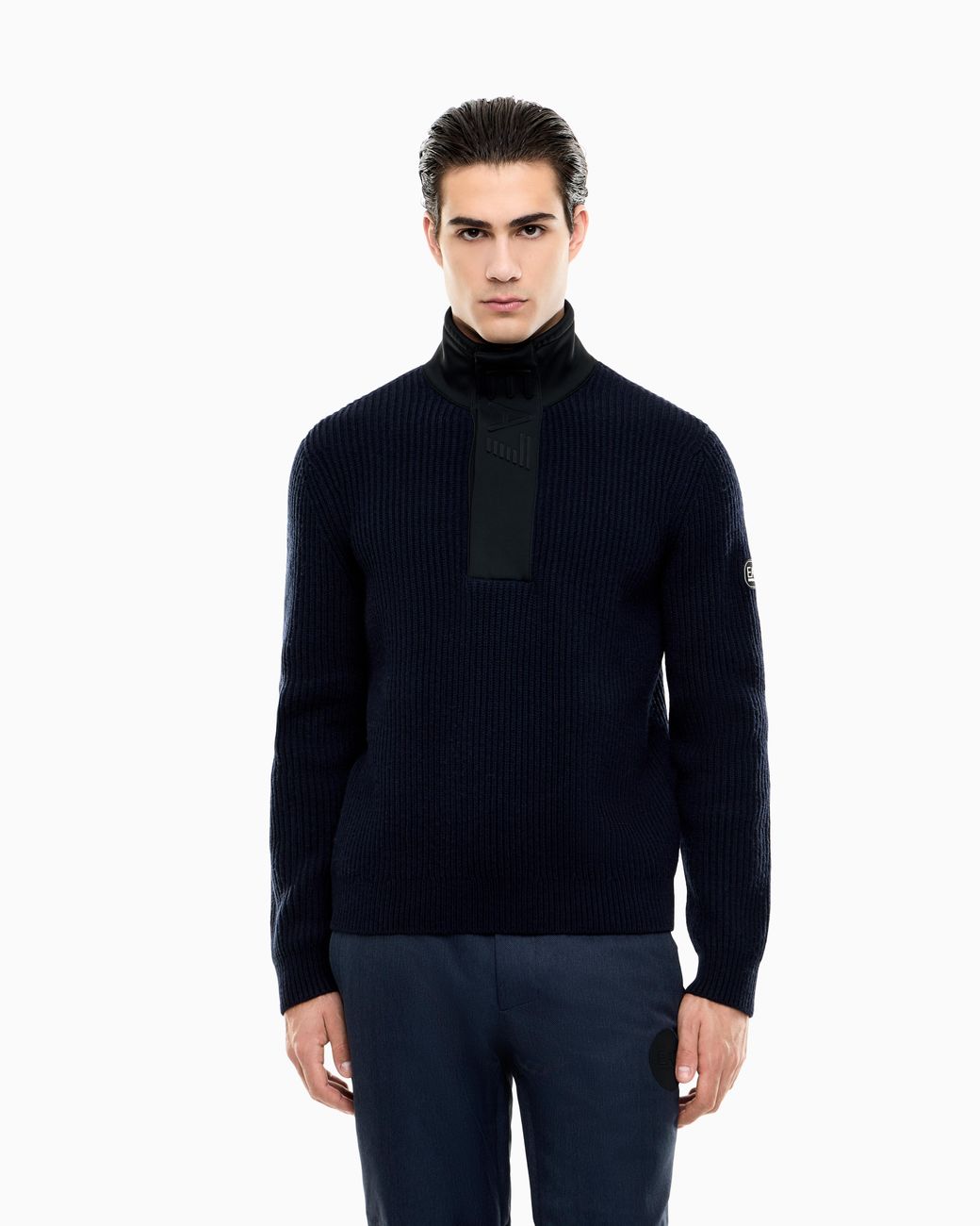 EA7 Blue Pullover Regular Fit Half-Button for men