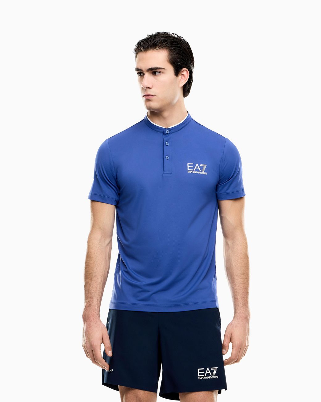 EA7 Blue Ventus7 Polo With Henley Collar Tennis Pro for men