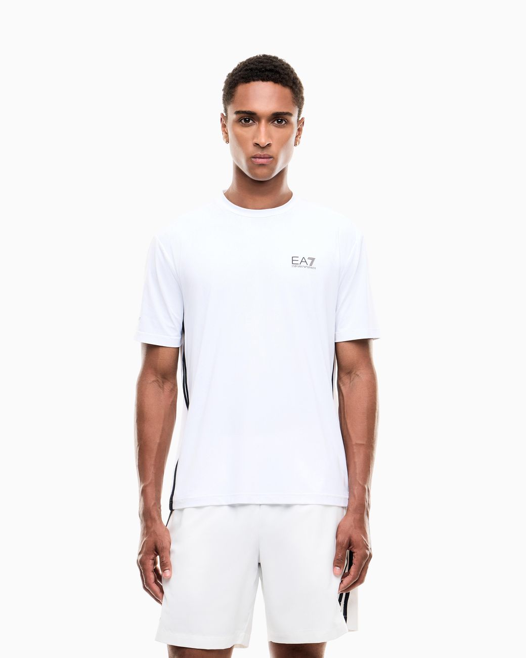 EA7 White Jersey T-Shirt Tennis Pro Regular Fit With Rib Details for men