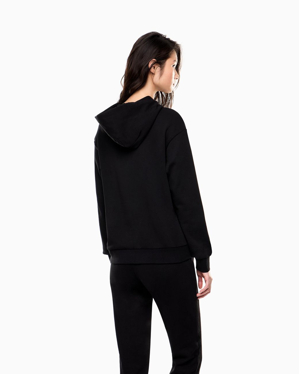 EA7 Black Stretch Hooded Sweatshirt With Micro Studs Logo Series