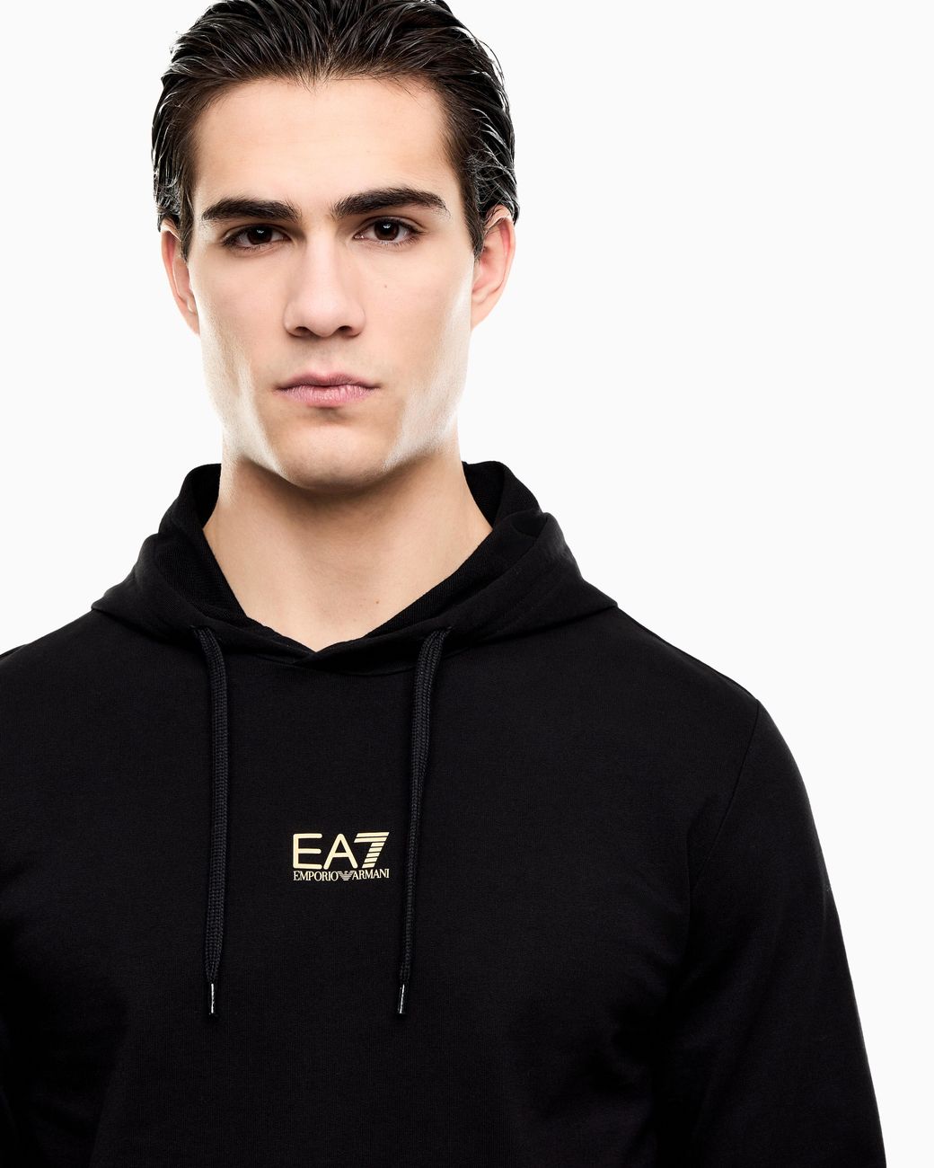 EA7 Black Cotton Pullover Hooded Sweatshirt From Core Identity for men