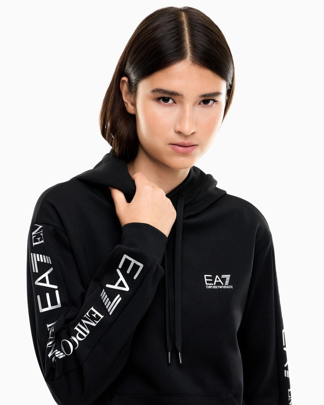 EA7 Blue Cotton Suit Tracksuit With A Hood And Logo Tape Tracksuit