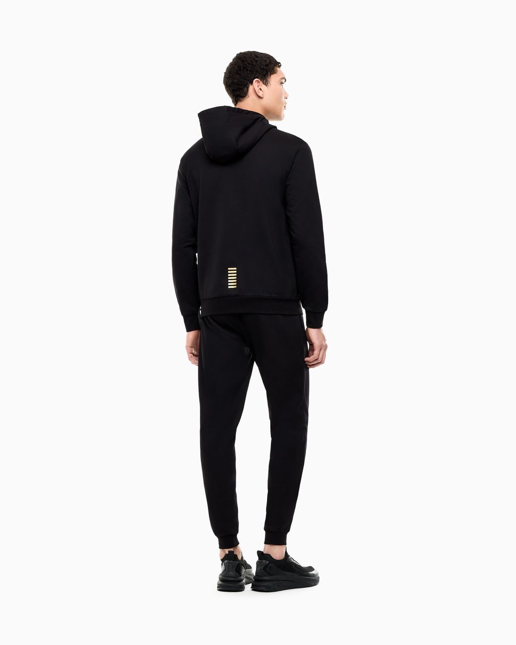 EA7 Black Cotton Two-Piece Suit With A Zip Hoodie Core Identity for men