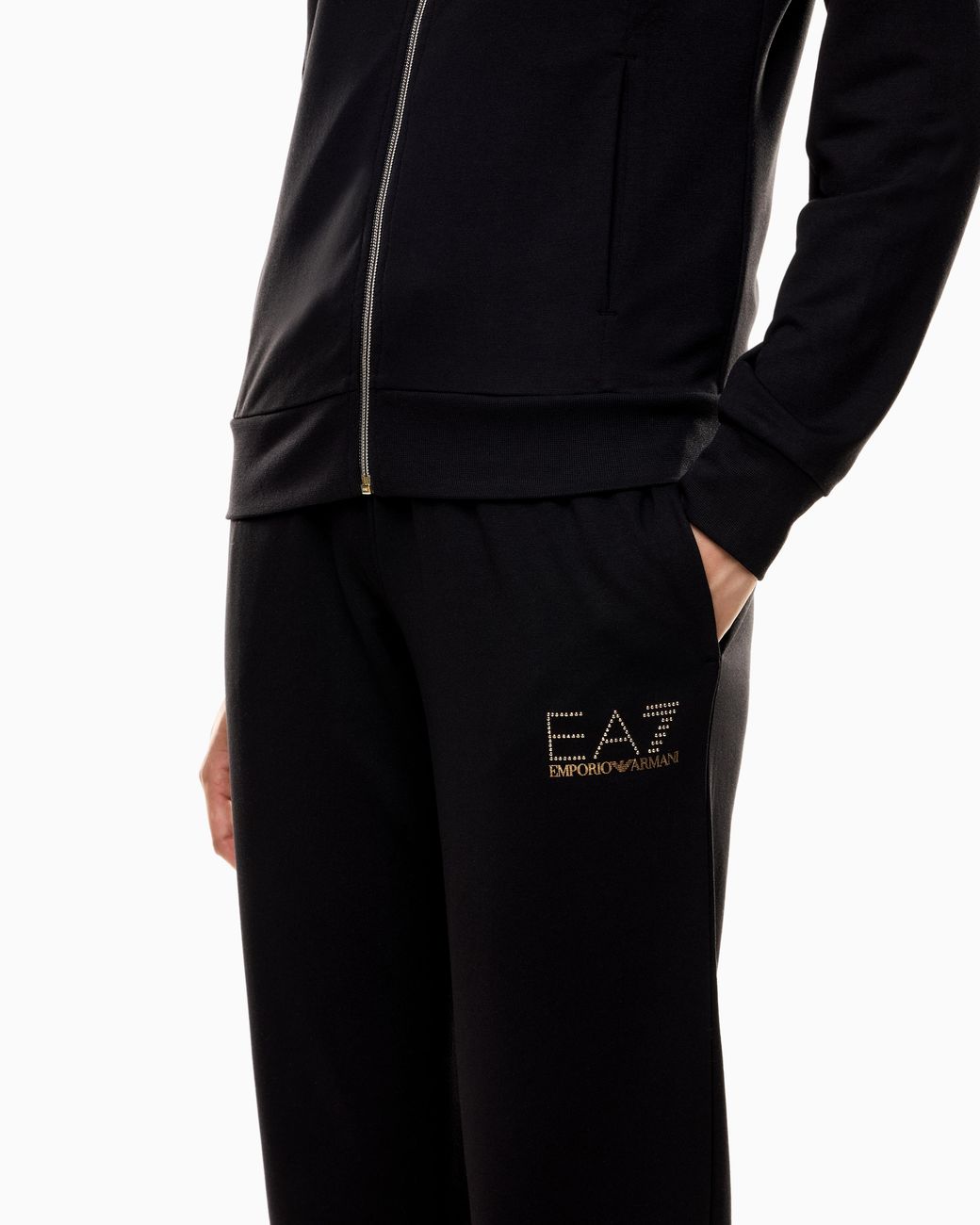 EA7 Black Viscose Suit With A Zip-Up Hoodie And Micro-Studs Tracksuit