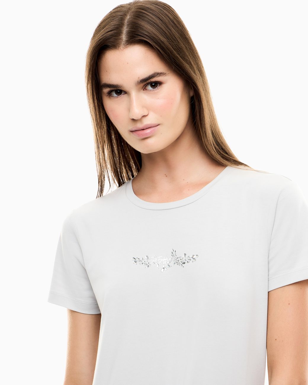 EA7 White T-Shirt Logo Series Slim Fit With Crystals