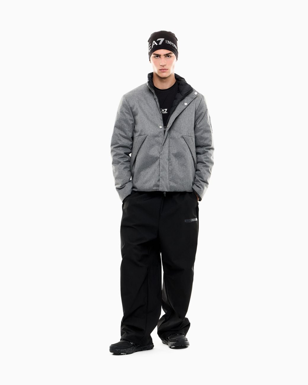 EA7 Gray Bomber Jacket Reversible Regular Fit With Padding for men