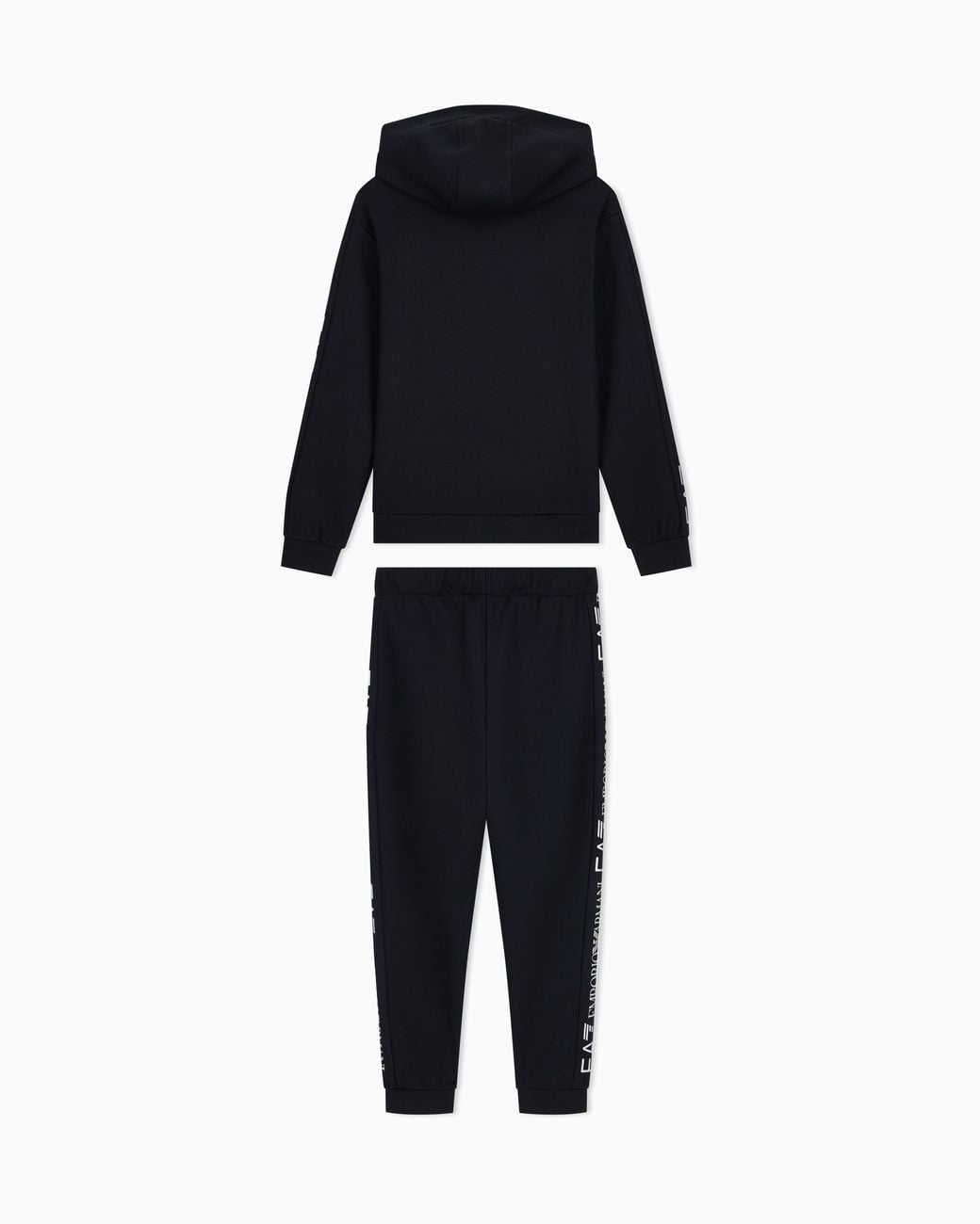EA7 Blue Cotton Suit Tracksuit With A Hood And Logo Tape Tracksuit