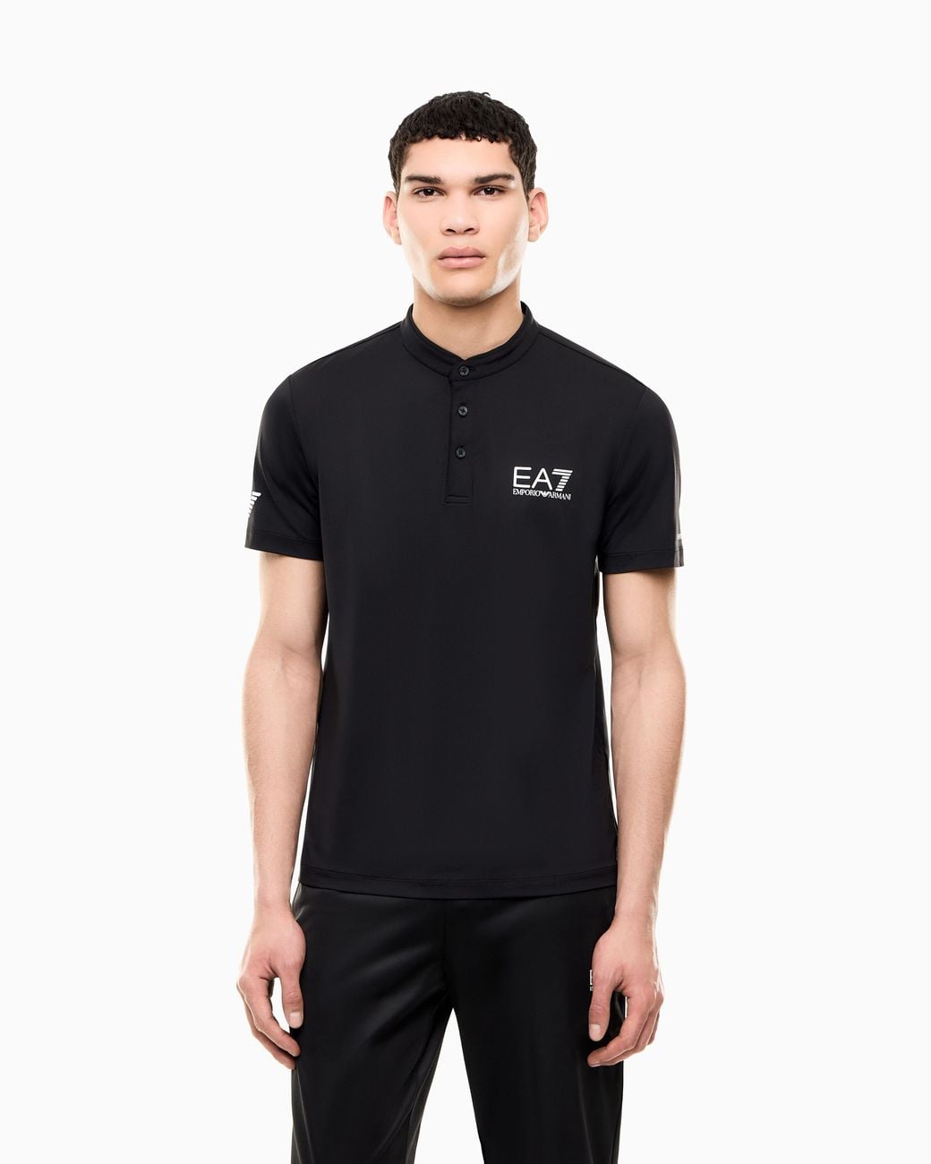EA7 Black Ventus7 Polo With Henley Collar Tennis Pro for men