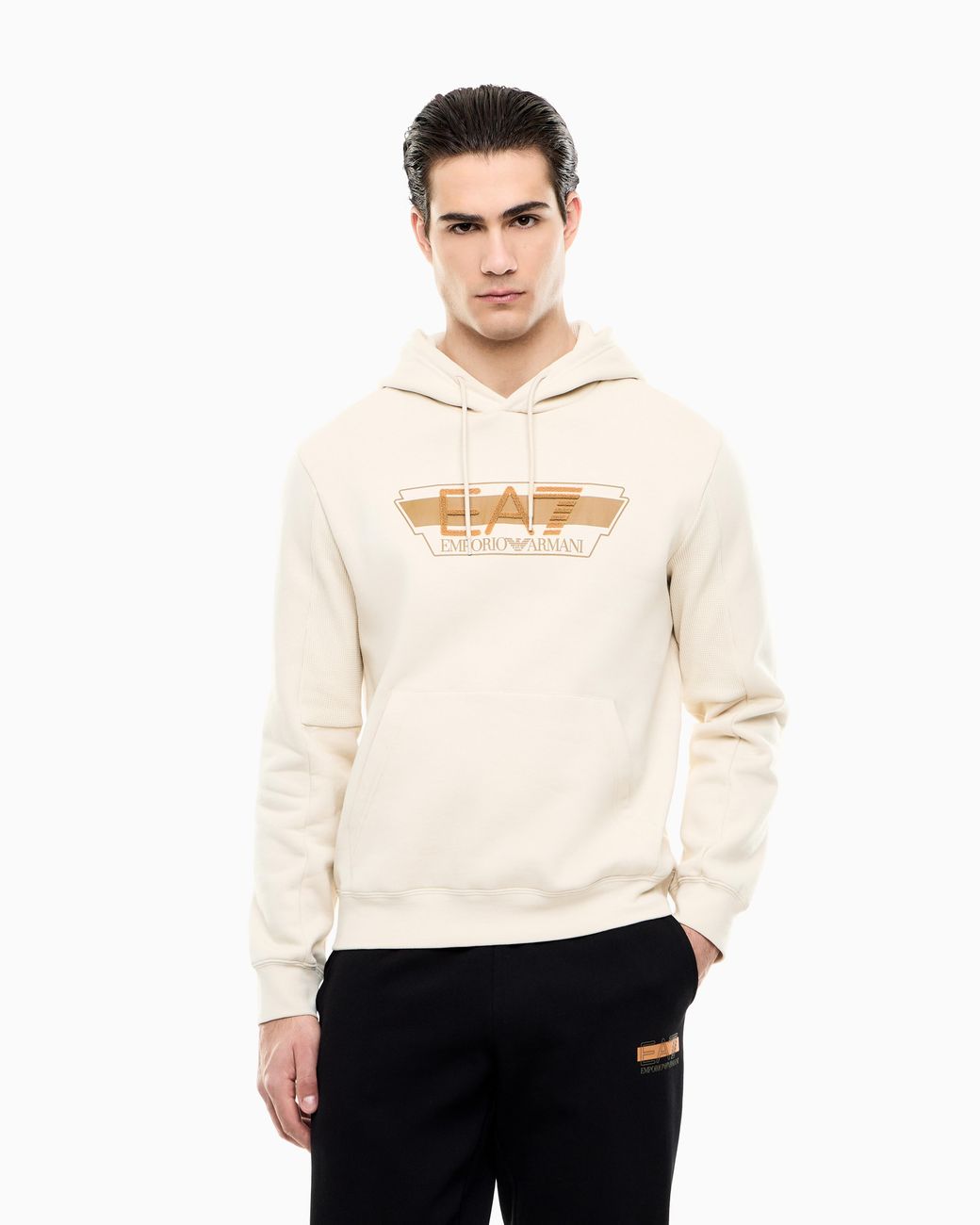 EA7 White Hoodie Visibility Regular Fit Cotton Blend With Logo for men