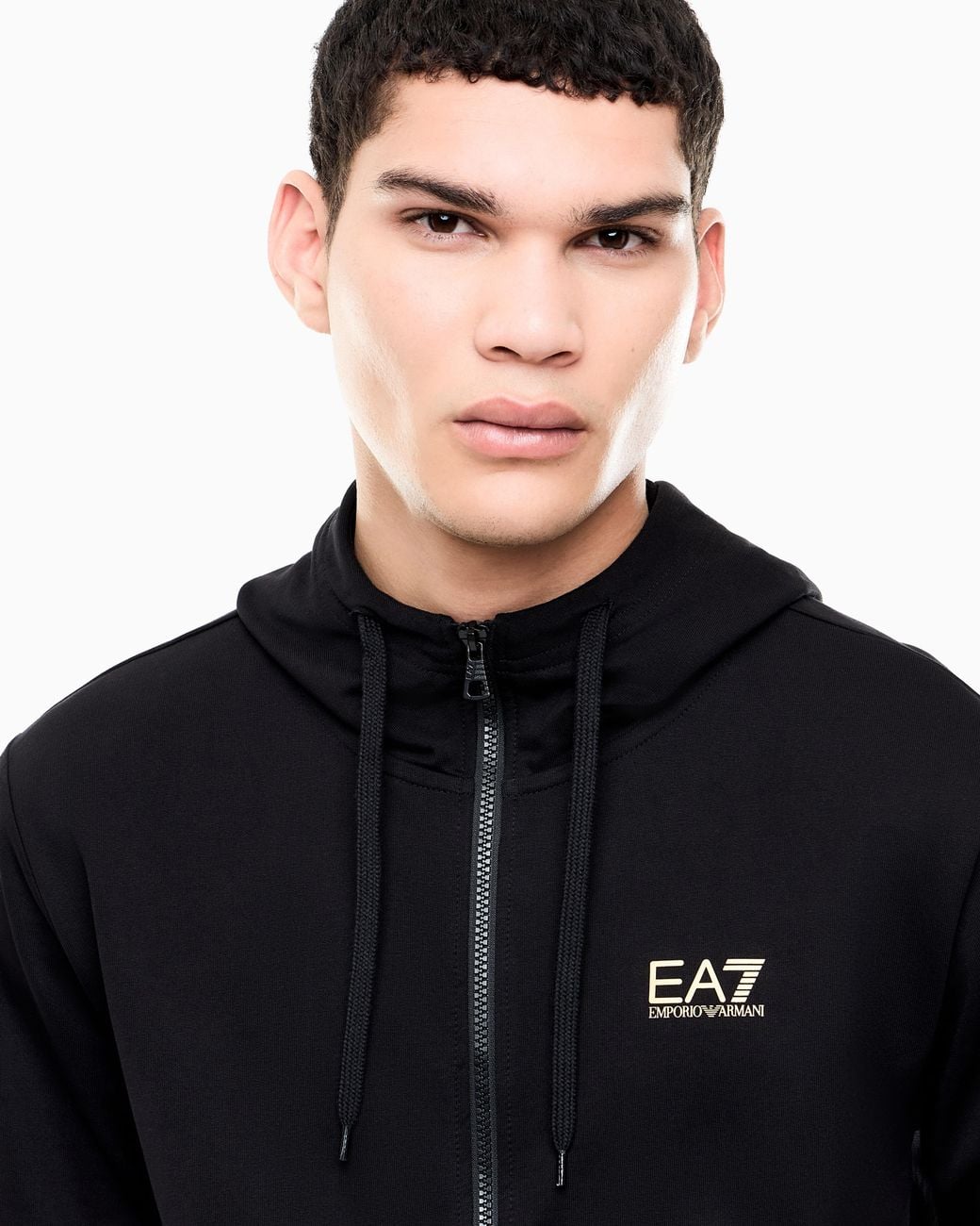 EA7 Black Cotton Two-Piece Suit With A Zip Hoodie Core Identity for men