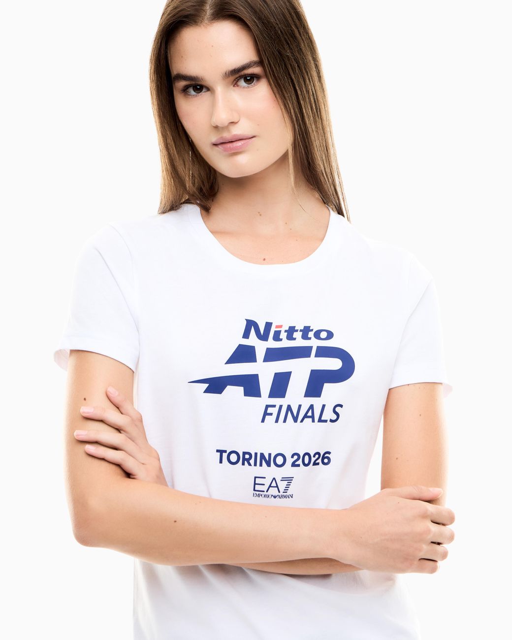 EA7 White Cotton T-Shirt With Maxi Nitto Atp Finals Logo
