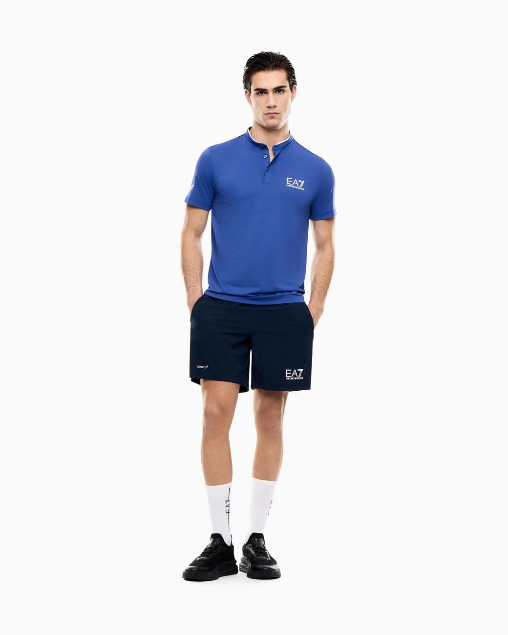 EA7 Blue Ventus7 Polo With Henley Collar Tennis Pro for men