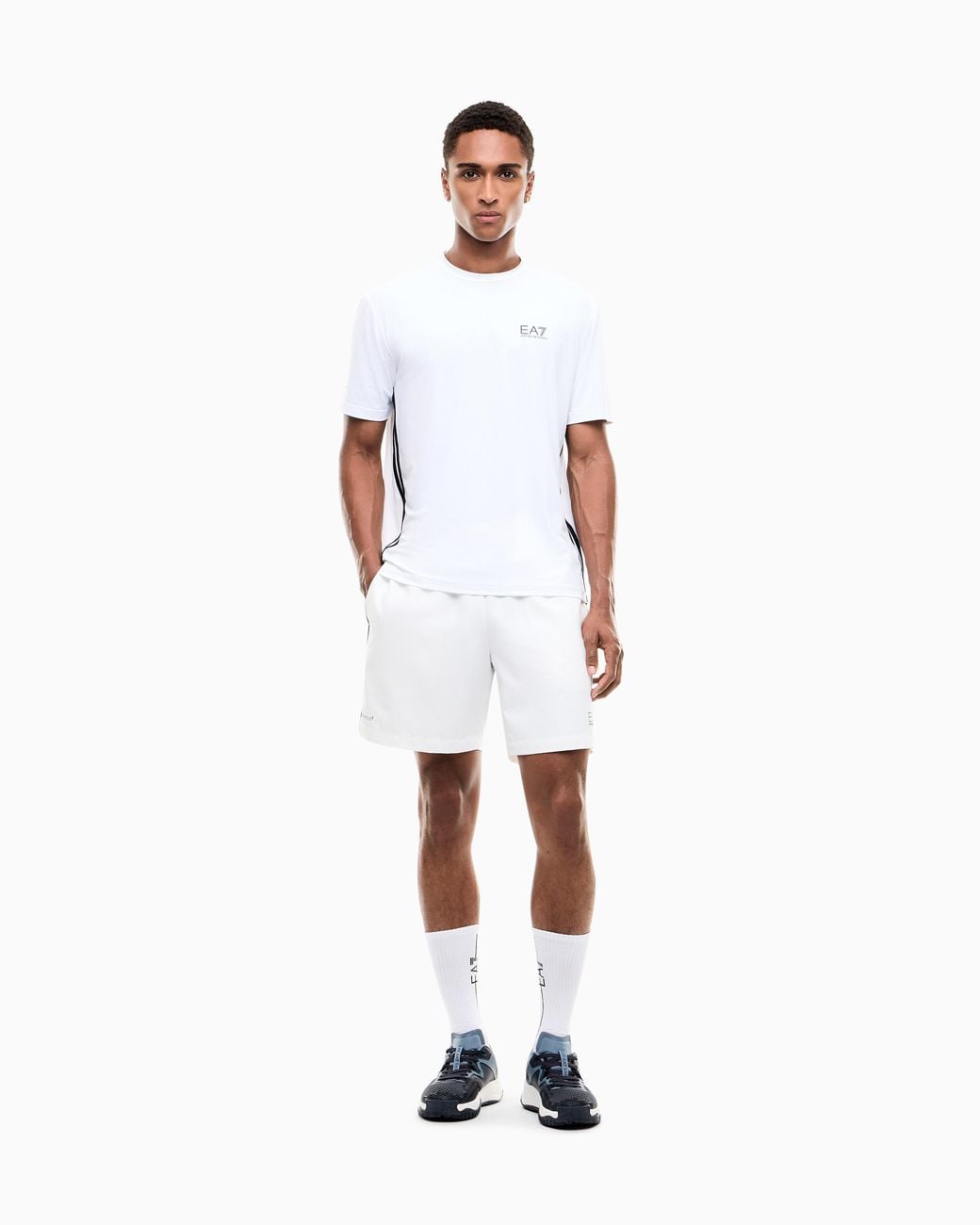 EA7 White Jersey T-Shirt Tennis Pro Regular Fit With Rib Details for men