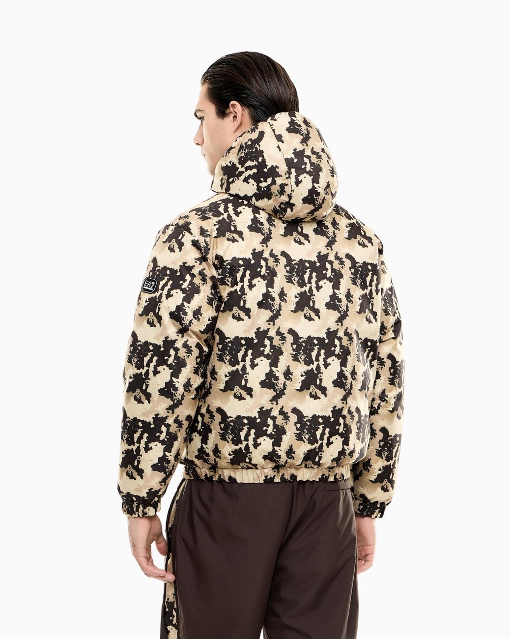 EA7 Brown Bomber Jacket Oversized Fit Padded Hooded With Graphic for men
