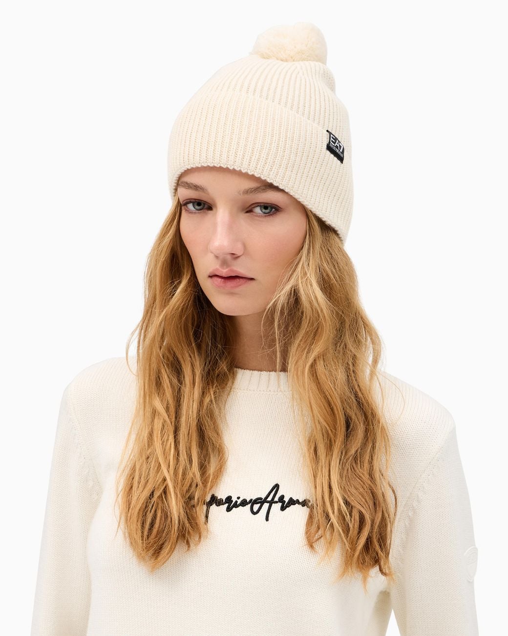 EA7 White Beanie Hat