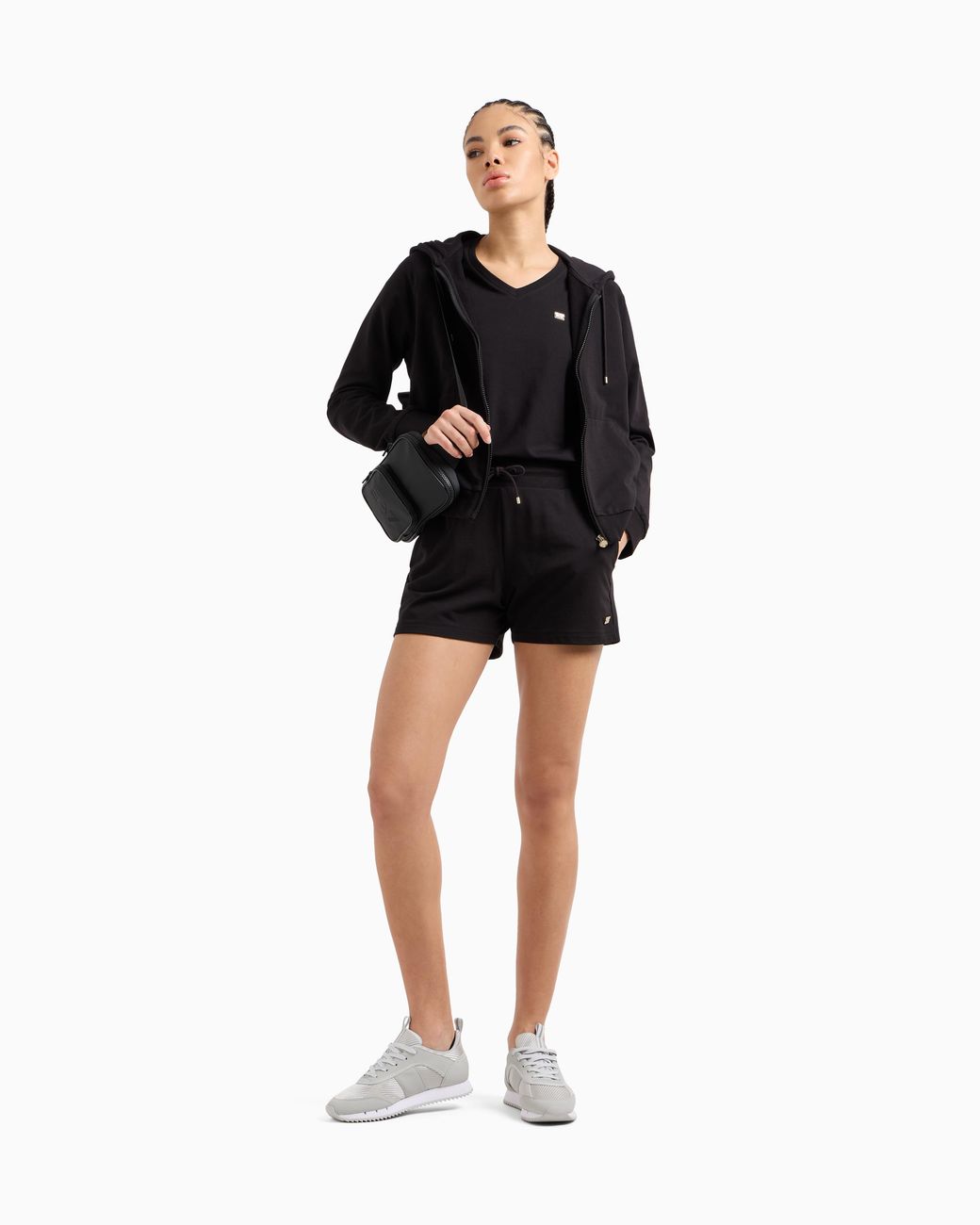 EA7 Black Core Lady Stretch Cotton Jersey V-Neck T-Shirt
