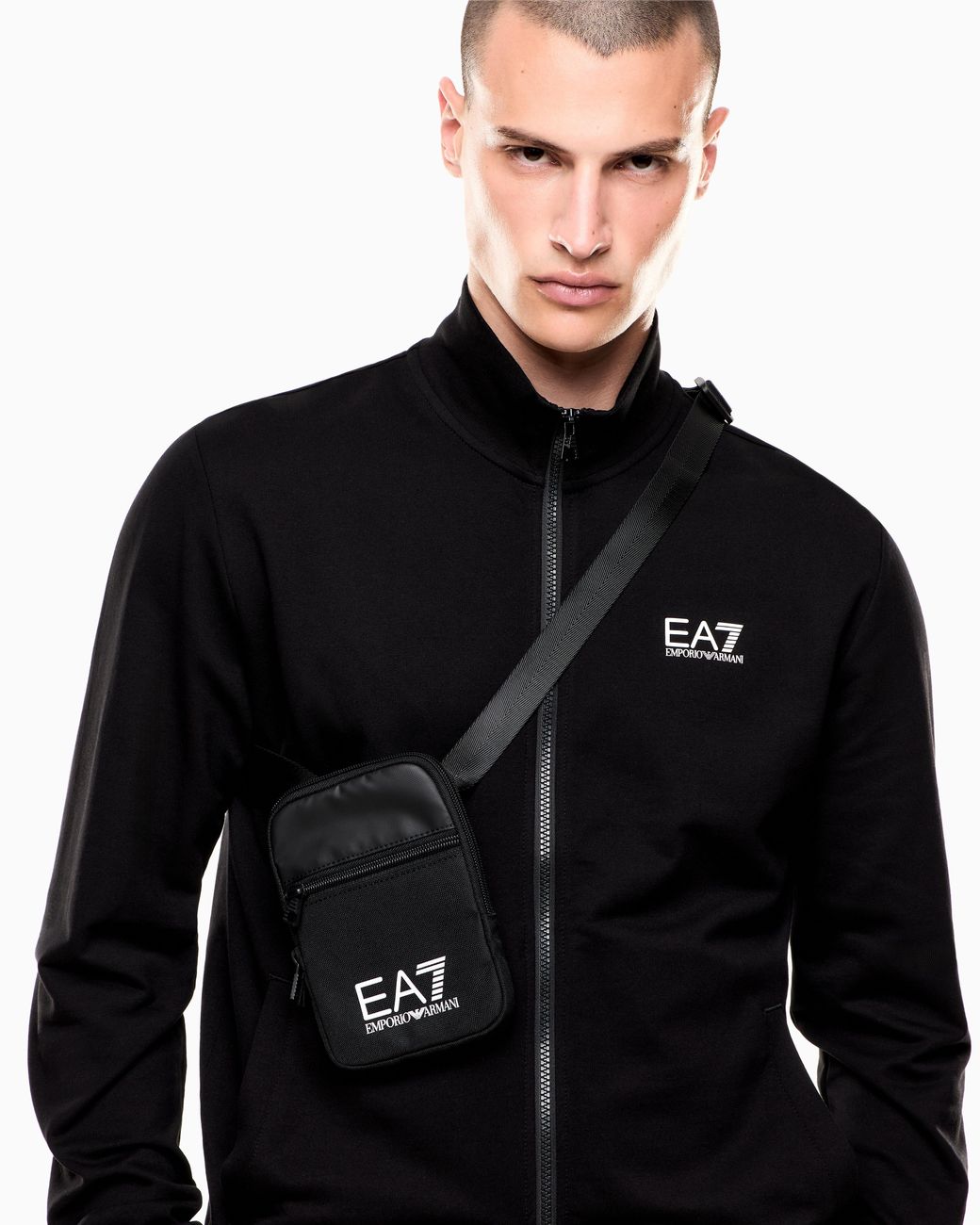 EA7 Black Adjustable Nylon Belt Bag With Front Pocket Logo Series