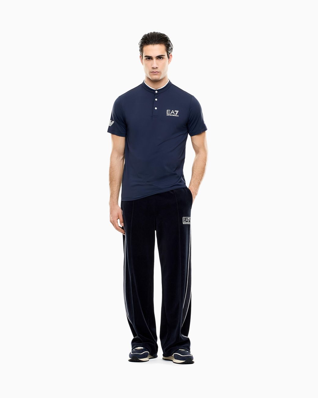 EA7 Blue Ventus7 Polo With Henley Collar Tennis Pro for men