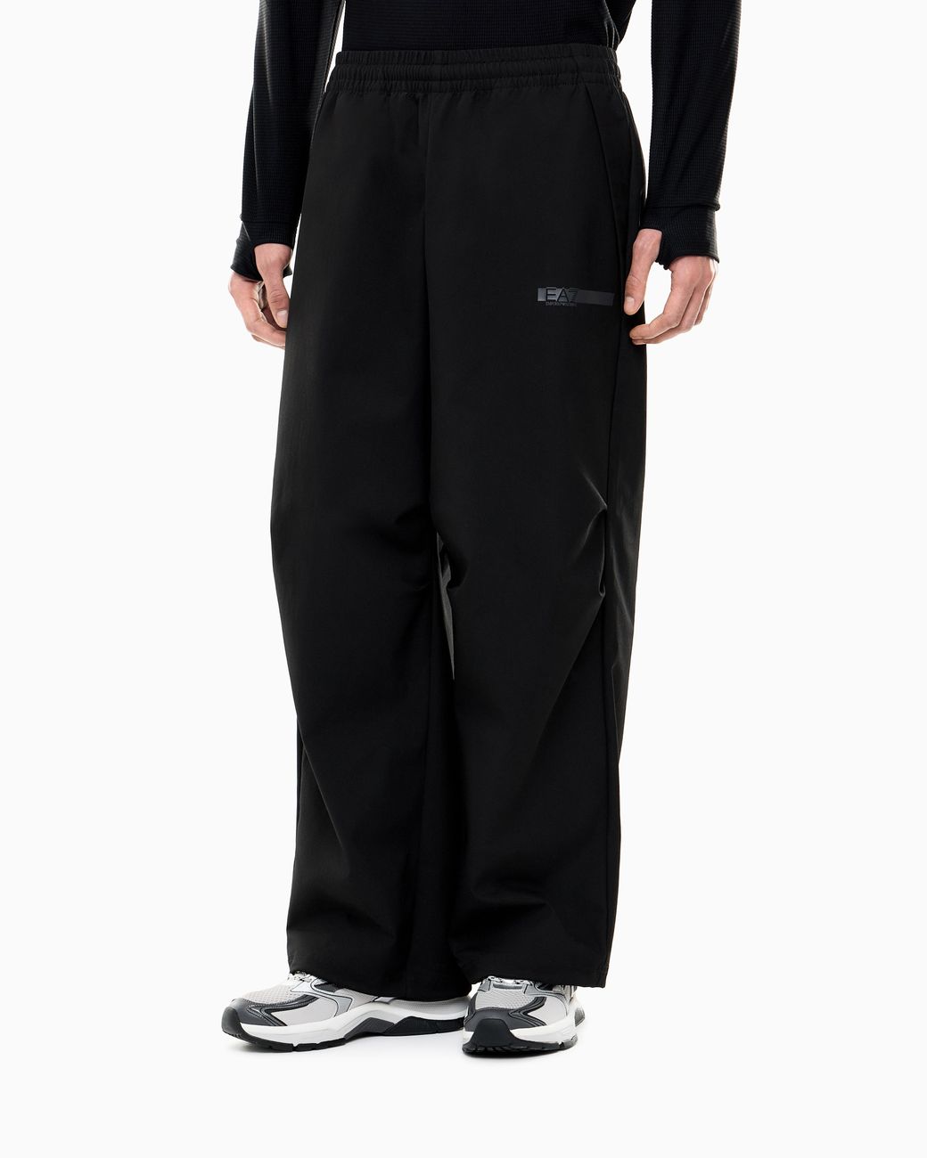 EA7 Black Oversized Fit Pants Urban Utility With Rib Details for men