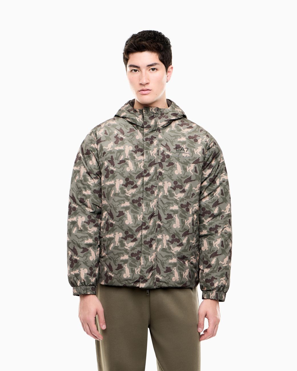 EA7 Brown Oversized Fit Blouson Jacket Graphic Series With Padding for men