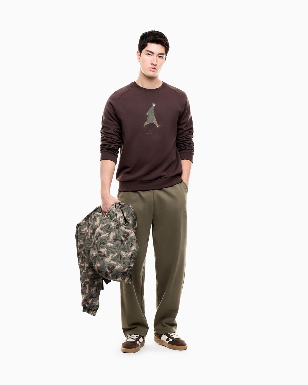 EA7 Brown Oversized Cotton Sweatshirt Graphic Series With Camouflage for men