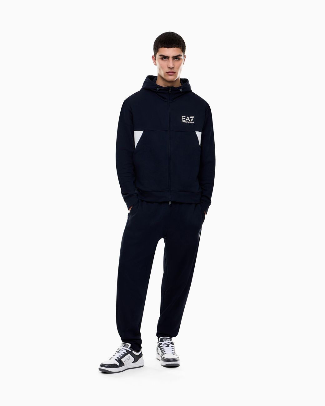 EA7 Blue Summer Block Pure Cotton Tracksuit With Hood for men