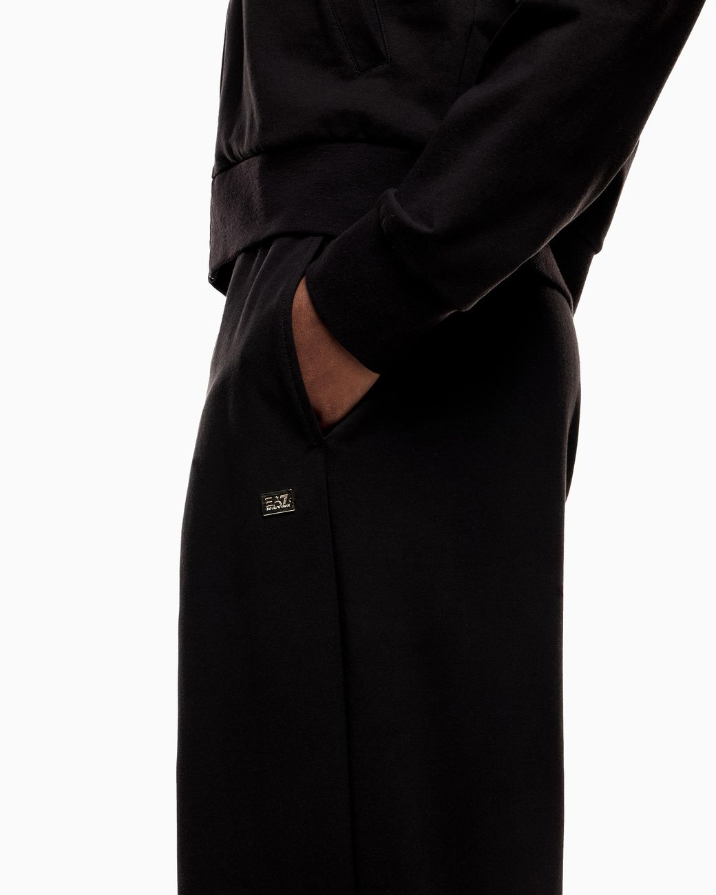 EA7 Black Cotton Stretch Suit With Hood And Wide Pants Core Lady